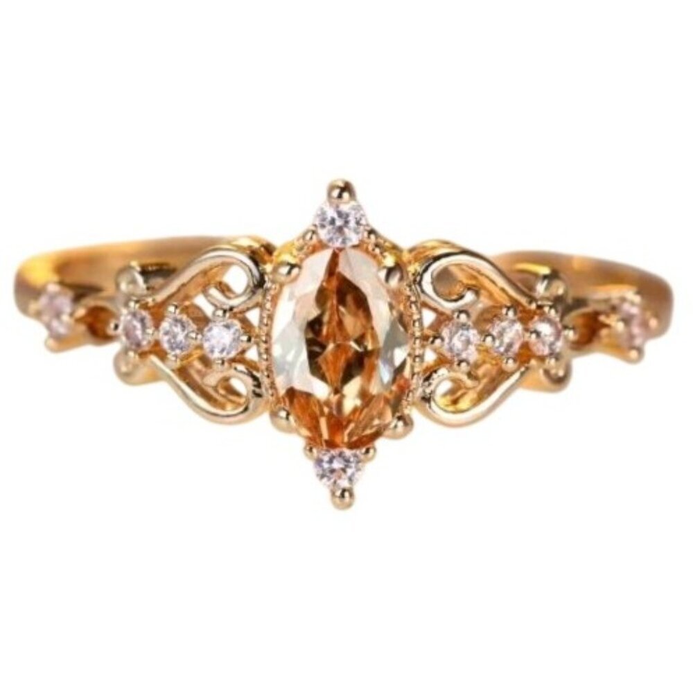 Marquise Cut Citrine & Moissanite Engagement Bridal Ring & Timeless rose gold
